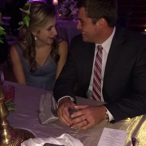 Amsale floor length periwinkle bridesmaids dress